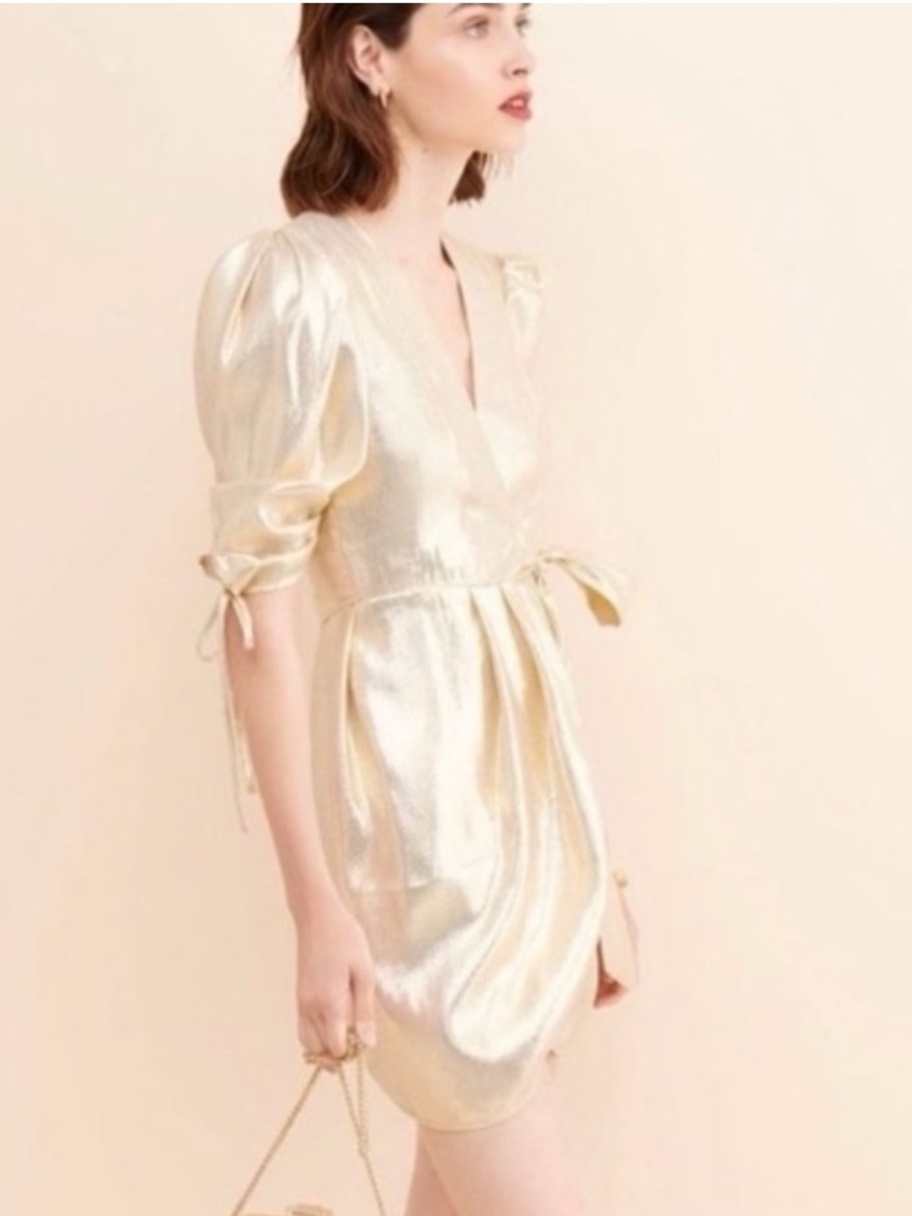 Alice McCall |  Astral Plane Cap Sleeve | Wrap around | Metallic Gold Mini Dress
